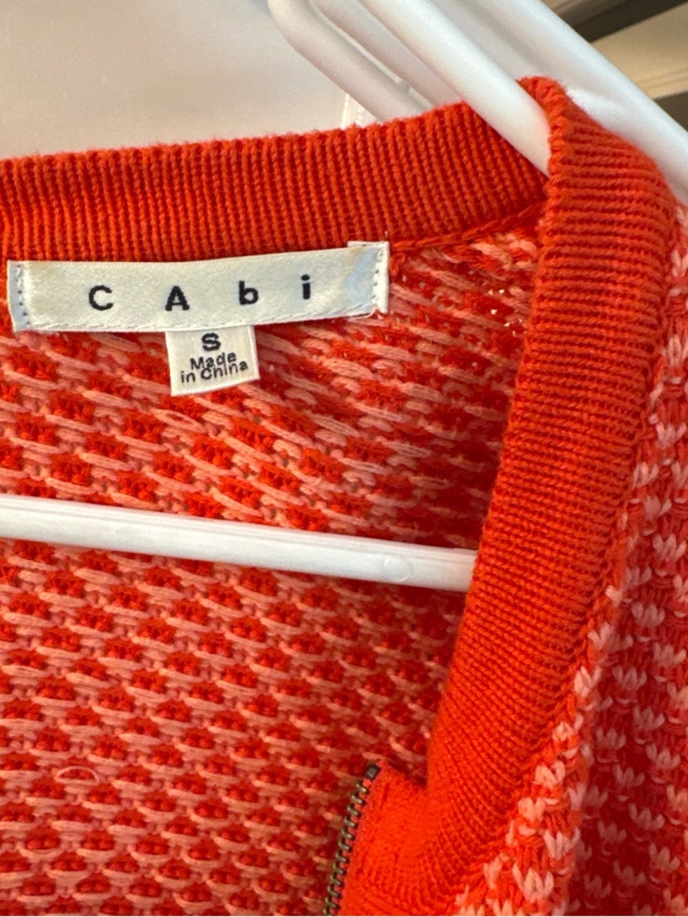 CAbi Orange Two-Tone Textured Zip Cardigan